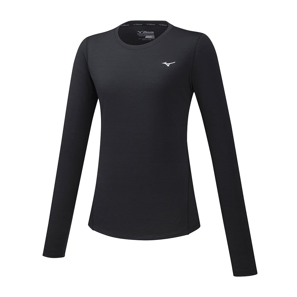 Women's Mizuno Running T-Shirts Black Impulse Core LS Apparel - J2GA772209